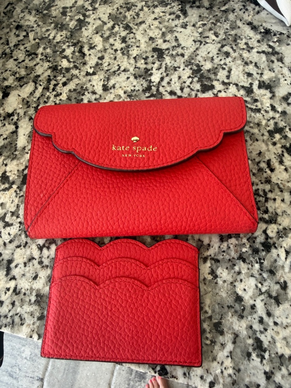 kate spade Red Pebbled Leather Scallop Envelope Wallet & Card Holder